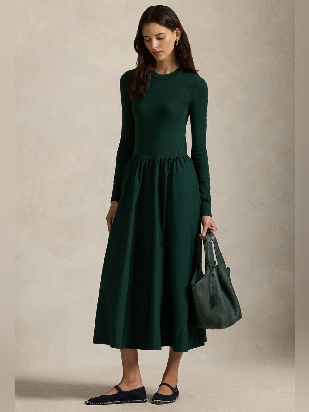 Polo Ralph Lauren Long Sleeve Midi Green Dress Size Large